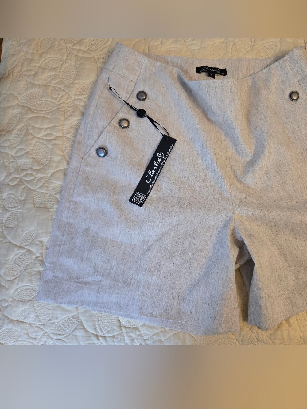 Women's Light Gray Sailor-Button Bermuda Shorts